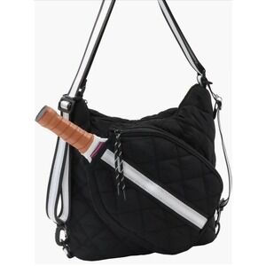 MYTAGALONGS Quilted Pickleball Sac – Black– Lightweight Court Bag – NWT